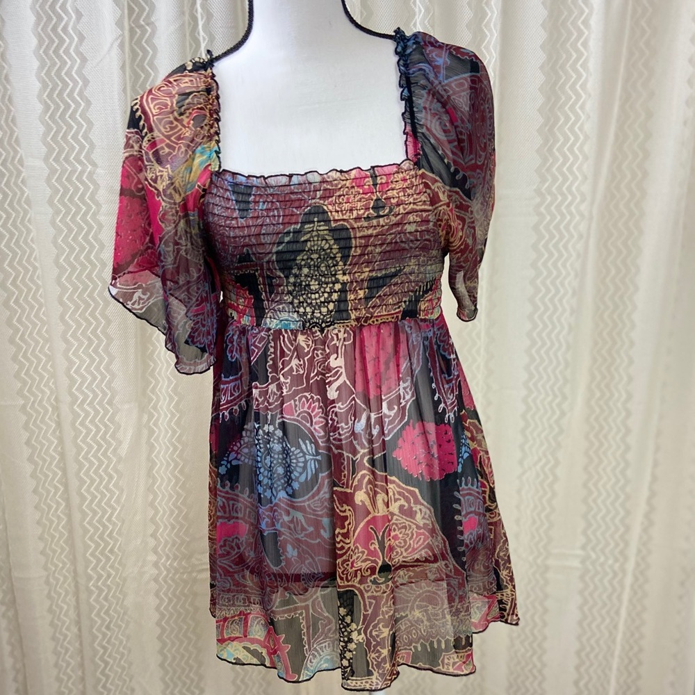 American Rag M Semi Sheer Boho Top Square Neck